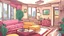 Placeholder: a party gouse with sofa and party stuffs in early 90s style realistic