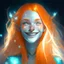 Placeholder: Young Female Pale vampire orange hair smiling pointed ears hologrphic crystal galaxy. Nightmre.