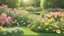 Placeholder: beautiful spring garden with flowers and lawn grass, 3D illustration