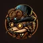 Placeholder: logo profile hedgehog wearing steampunk googles and hat, flat cartoon style dark background