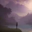 Placeholder: In the anime, a young male character is near the green lake in the sunset afternoon.