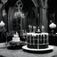 Placeholder: [high res photo by Ray Harryhausen] In the eerie stillness of the Addams Family mansion, a Spooky Birthday Party unfolds. The cake splits open with a sickening sound, revealing a nightmarish sight within. From the depths of the cake, Bo Derek emerges, her movements slow and deliberate, as if emerging from a sinister cocoon. Covered in cream and frosting, Bo Derek navigates her way out of the cake .Her yellow leotard, once a symbol of allure, is now a tattered and stained garment, accentuating th