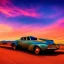 Placeholder: art deco, muscle car, desert road, sunset, full colour, hd,