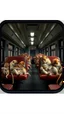 Placeholder: inside a train all seats filled with monkeys , sleeping