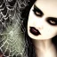 Placeholder: beautiful gothic woman with stringy white spiderwebs on face, dark, runny mascara, 8k, high-quality, fine-detail, black hair, intricate, sharp, crisp, digital art, detailed matte, illustration, octane render, brian froud, howard lyon, Anne Dittman, Anne Stokes, Lisa Parker, Selina French