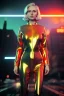 Placeholder: retro sci-fi portrait image from 1980, New York street explosions, fire, scared people, sweet young blonde woman walking, tight latex suit, soft color, highly detailed, unreal engine 5, ray tracing, RTX, lumen lighting, ultra detail, volumetric lighting, 3d, finely drawn, high definition, high resolution.