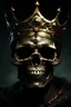 Placeholder: A skull face looking ahead with determination and on his head a crown, sinister, digital art