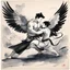 Placeholder: [traditional Chinese brush, expressive line, ink washes] Jacob wrestling with angel