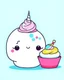 Placeholder: kawai unicorn with smiling face and kawaii cupcake with smiling face minimalist , line art,kawaii background, vector, beautiful kawaii background with rainbow, simple