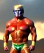 Placeholder: Realistic image of Donald trump wrestler, Mexican wrestling style, Mexican wrestling mask, moth visible, red and blue breeches, glow us flag dress, suspenders, retro style, 80s, vibrant color, highly detailed, sky background, concept art, unreal engine 5, god rays, ray tracing, RTX, lumen lighting, ultra detail, volumetric lighting, 3d, finely drawn, high definition, high resolution.