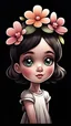 Placeholder: cute cartoon girl with one flower on head on black background