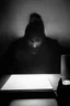 Placeholder: solana king liquidation flush shadow face in a dark room looking at computer oracle of delphi seeing the future in the style of surrealism black and white