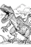 Placeholder: create a coloring page, white background llustrate a victorious T-Rex standing triumphantly over a defeated rival, roaring triumphantly to assert its dominance and claim ownership of the territory ink drawing clipart, simple line illustrations, colored