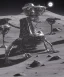 Placeholder: Crashed futuristic industrial mechanical mechwarrior space ship on the moon lunar surface