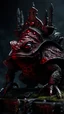 Placeholder: dark fantasy, close up toad king, armored, intricate details, insane details, volumetric lighting, ominous atmosphere, ominus lights, spectral atmosphere, red sparkles, blood throne scenario