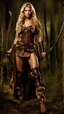 Placeholder: AnnaLynne McCord as hunter , Very muscular woman with long blonde hair in barbarian clothes with a bow