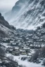 Placeholder: a small village at the bottom of a icy mountain