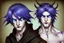 Placeholder: Young man with demon horns, fangs, messy purple hair and blue eyes