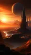 Placeholder: sci fi planet, busy city, temple, sunset