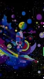 Placeholder: A violet space station surrounded by planets painted by Wassily Kandinsky