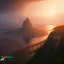 Placeholder: Christ the Redeemer, sunset, rainbow sunset, waterfall, palms, twigs, spring, sunset rainbow, bridge flying birds, unreal engine 5, cinematic lighting, realistic, hyper detailed, 8k, octane render, cinema 4d