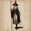 Placeholder: ConceptSheet [by Guy Borremans]: woman wizard and her long rod with AD&D statistics