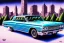 Placeholder: a true-to-life 1963 Chevrolet Impala, centered, intricate, extreme detailed, photorealism, center view, city background, pivot on chevrolet, pen and color marker painting by cheryl kelley