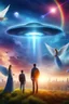 Placeholder: ufo rainbow, cité très futuriste ultra moderne, ufos fleet, intergalactic,angels