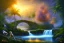 Placeholder: island waterfall palms twigs spring sunset bridge birds