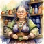 Placeholder: fantasy, watercolour, illustration, portrait, dwarf woman, sturdy, shopkeeper