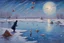 Placeholder: Gems, little puddle, space, man, ice, winter, flying birds, fantasy, otto pippel impressionism painting