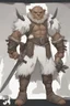 Placeholder: Dnd a young bugbear with WHITE fur and leather armor with swords