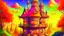 Placeholder: Fantasy style digital art: beautiful fairy tower in a middle of a small cute village, with many small houses