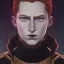 Placeholder: general hux 3/4 view, wearing a black First Order uniform, serious, imposing figure, thick eyebrows, digital art, wearing a black First Order uniform, green eyes, gray background, sepia filter, light coming from the side