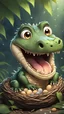 Placeholder: Kawaii, Cartoon, one Cute funny cry crocodile, eating its eggs in the nest and crying , Caricature, Realism, Beautiful, Delicate Shades, Lights, Intricate, CGI, Botanical Art, Animal Art, Art Decoration, Realism, 4K , Detailed drawing, Depth of field, Digital painting, Computer graphics, Raw photo, HDR