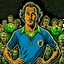 Placeholder: Diego Forlan Football soccer player posing. Squad, ghosts, monsters, Dark detective comic cover watchmen 1940 vintage. Paranormal.