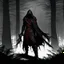 Placeholder: blood hunter, male, assassins, dark, fantasy, hooded, armored, shadows, forest
