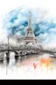 Placeholder: Paris landscape abstract Seine drawing type pencil and painting