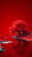 Placeholder: 3D , a river stream in red . A nice red tree beside a lake red house in a dark red background, high Quality picture , 8k
