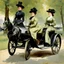 Placeholder: The Goldsmith Ladies in the Bois de Boulogne in 1897 on a Peugeot car, Julius LeBlanc Stewart, smile, dog