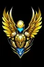 Placeholder: Gaming yuong man have a wings with a golden armor and gem is five integrated avatar logo design