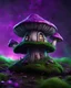 Placeholder: A solitary floating mushroom house on a clear night. silver and green and purple, Dark cosmic interstellar. Detailed Matte Painting, deep color, fantastical, intricate detail, splash screen, hyperdetailed, insane depth, concept art, 8k resolution, trending on Artstation, Unreal Engine 5, color depth, backlit, splash art, dramatic, High Quality Whimsical Fun Imaginative Bubbly, perfect composition