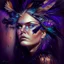 Placeholder: #Leonardai Starling , photorealistic ,pop surreal , lowbrow art ,enchanting portrait of a beautiful mature woman,representing a starling , feathers in her hair ,black and vibrant colors , sweet , magical , cosy warm light , whimsical, alluring , dazzling ,, expressive