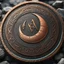 Placeholder: a small copper coin called a crescent standing on edge. ancient viking runes. flat coin. show one whole coin front on at a distance. fantasy concept art, exquisite realism, a masterpiece, dynamic lighting, hyper detailed, intricately detailed, deep color, Unreal Engine, volumetric lighting , Epic cinematic brilliant stunning intricate meticulously detailed dramatic atmospheric maximal,