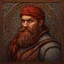 Placeholder: picture made of mosaic tiles in a style of medieval mosaic, Dnd, fantasy, portrait, illustration, only face, dwarf, blacksmith, kind, hearthy, red hair, braided beard