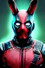 Placeholder: Medium Close Up Portrait, Front image. cyberpunk, rabbit mask helmet, strong man, titanium hair. Latex suit. Red, black, color. Deadpool style. Color background, photo studio. Avatar image, highly detailed, concept art, smooth, unreal engine 5, ray tracing, RTX, lumen lighting, ultra detail, volumetric lighting, 3d, finely drawn, high definition, high resolution.