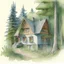 Placeholder: A color architecture drawing of a cottage in the woods