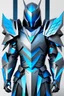 Placeholder: neon blue, flying parts of armor in form of triangles, cyber armor, geometric patterns on armor, male, orbiting triangle