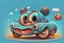 Placeholder: whimsical cartoon car with big eyes and its front grill forming a friendly smile, with a mouse character riding on it.