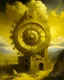 Placeholder: A yellow gulch with gears in the sky painted by Leonardo da Vinci